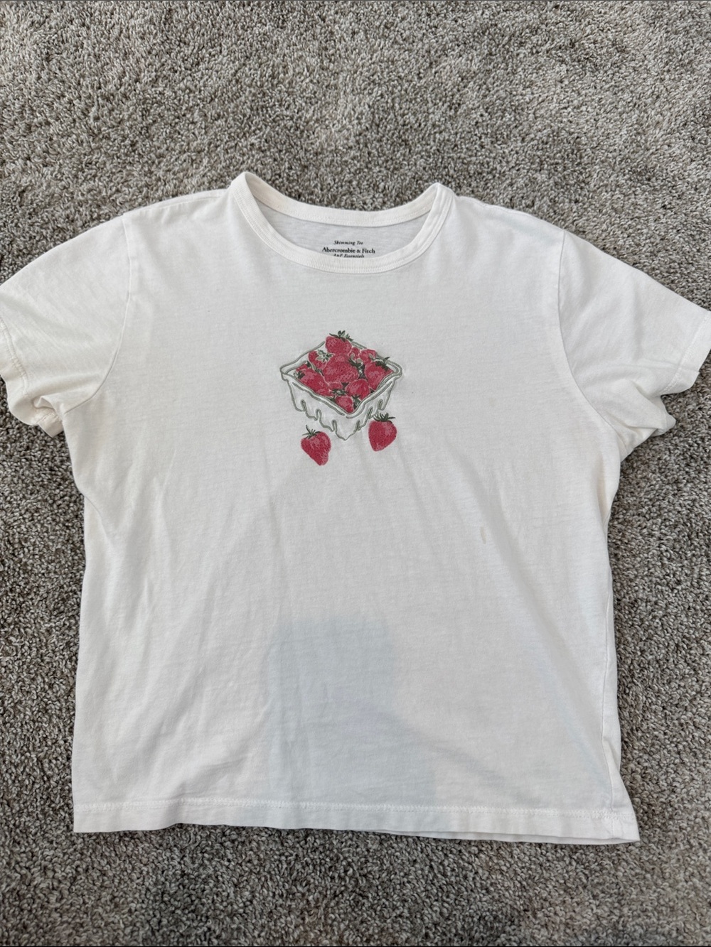 Abercrombie & Fitch White Tee with Red Strawberry Basket
